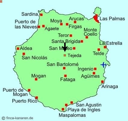 Gran Canaria Karte - Tejeda im Zentrum von Gran Canaria