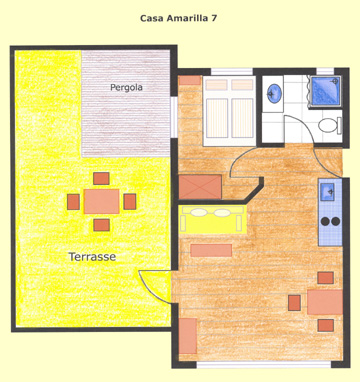 Grundriss der Ferienwohnung 7 mit 1 Schlafzimmer auf der Finca Tropical